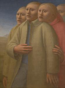 Egg tempera on gesso board painting by George Tooker (American, 1920-2011), titled The Watchers (circa 1962), 24 inches by 18 inches (est. $250,000-$350,000).