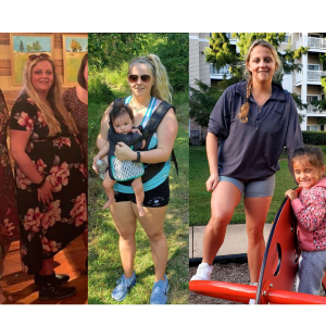 showing the progression of Candice Kelly's 70 pound weight loss over time