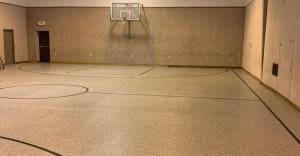 West Virginia church basketball court after concrete coatings application.