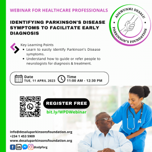 Register for the World Parkinson's Day Webinar fot Health Professionals. bit/ly//WPDWebinar