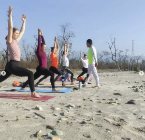 Students in an Outdoor Yoga Session, Rishikesh, India