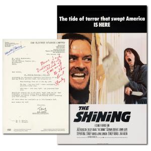 Sheet with legendary filmmaker Stanley Kubrick’s autographed hand-written production notes inscribed to Jack Nicholson during the filming of the movie The Shining (est. $4,000-$5,000).
