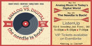 Advertisement for Analog Audio Educational event by Smart Spaces in OKC on May 3&4