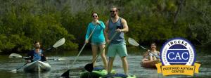 Sports Coast visitors paddling boarding on one of the many waterways in the area