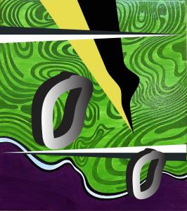 Abstract Painting in purple, green, yellow and black