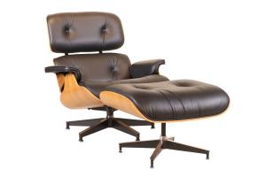 Eames lounge chair and ottoman, style nos. 670 and 671, both with Eames label on underside.