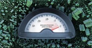 Photo illustration of a speedometer tracking speed of Boolean operations