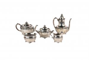 Tiffany sterling silver coffee service in the 1885 English King pattern.