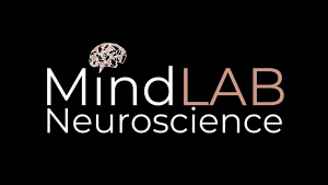New Logo saying MindLAB Neuroscience in Montserrat font, with the colors Black, Rosie Brown and Isabelline