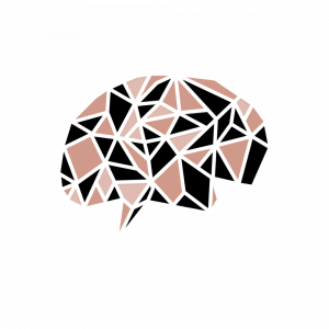 New Mindlab Neuroscience Icon of a Polygonal Brain with Black, Isabelline and Rosey Brown