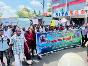 Mass protest condemning the destruction of ancient Tamil temple idols in Vavuniya. Image courtesy Tamil Guardian