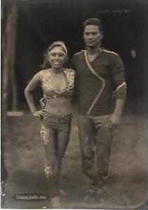 tintype of two Zerbini Family Big Top Circus performers by Craig Murphy with Glens Falls Art logo in corner.