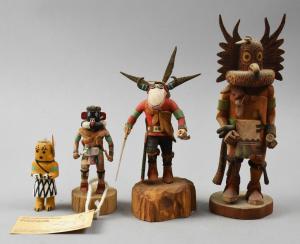 Group of four kachina (or katsina) dolls, each one representing a different purpose and three of them artist signed, ranging in height from 4-9 inches tall (est. $60-$150).