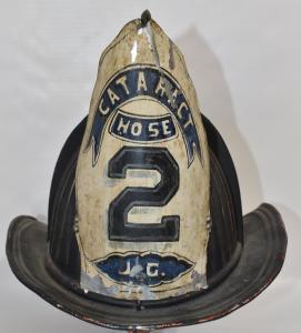 19th century Goshen (N.Y.) Cataract Hose aluminum fire helmet (Cairns, maker).