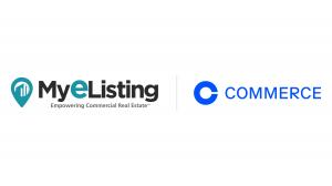 Logos of MyEListing and Coinbase Commerce, which integrate to create the ASAP Program