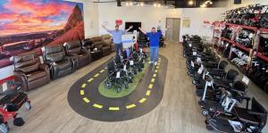 Inside the Mobility City Denver Showroom showing Products and Test Track with Owners Matt and Josh