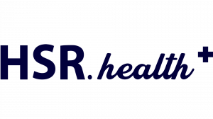 Logo that displays "HSR" in bold letters, followed by "dot (.) health" in cursive. The text is all in dark blue, displaying "HSR.health" company name.