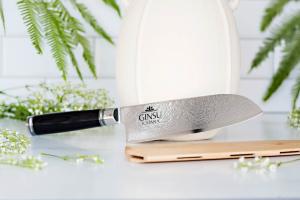 The limited edition Legacy Santoku with wooden Saya, made with Damascus Japanese steel, is one of the most popular and versatile knives in the kitchen.