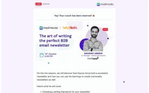 An AMP Email created by Mailmodo showing event booking in email