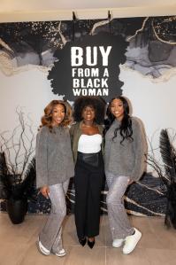 Nikki Porcher with Brandy and her daughter Syrai Smith at the H&M Buy From A Black Woman Holiday Market in LA