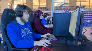 Players from the Illinois College esports team take the stage at the event hosted on campus in Jacksonville, IL.