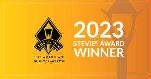 The Stevie logo on the left is accompanied on the right by a text that claims Humantic AI is a "2023 Stevie Award Winner"