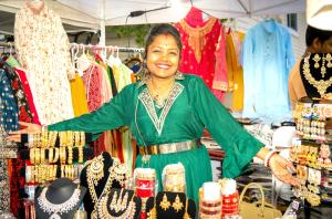 There were stalls featuring traditional clothing and jewelry.