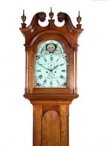 Fine Jacob Hostetter (1754-1831) tall case clock with a Chippendale/Hepplewhite transitional cherry case and a dial that reads “Jacob Hostetter No. 71” (est. $8,000-$12,000).