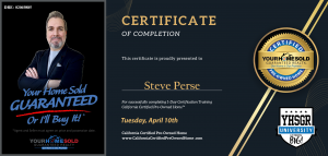 Steve Perse Completes Certified Pre-Owned Home Agent Certification at Your Home Sold Guaranteed Realty