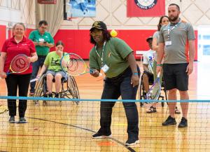 Adaptive athletes practicing pickleball