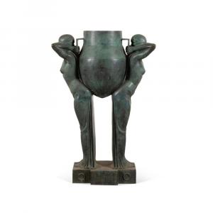 Art Deco style bronze jardiniere, 54 ½ inches tall, after a vase by Pierre Lenoir (French 1879-1953) and Marcel Guillard (French 1896-1932), for Etling, Paris ($26,620).