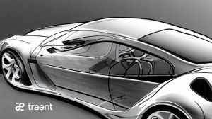 Futuristic drawing of a car that use Traent Digital Product Passport