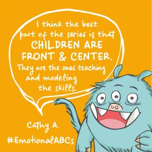 Emotional ABCs: Kids model the program. Yellow quote with Moody