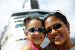 Mother and daughter at cruise ship
