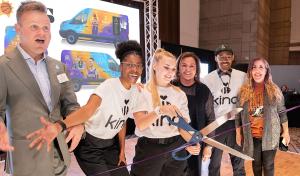 JC Thompson COO of The Be Kind People Project, BE KIND CREW members, Marcia Meyer, Founder and CEO of The Be Kind People Project, Sarah Krahenbuhl, Phoenix Suns Charities Executive Director and Vice President of Social Responsibility cut ribbon to reveal 