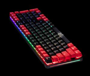 Vibrant RGB lighting on the S.T.R.I.K.E. 11 Wireless Mechanical Gaming Keyboard by Mad Catz, showcasing per-key illumination and stunning side light bars