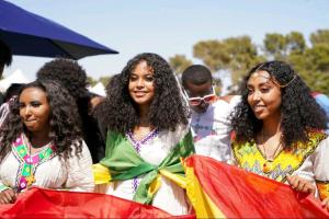 Image of three Ethiopian ladies dressed in traditional Ethiopian attire at the Africa Day Las Vegas festival in 2022