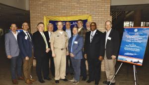 Group of 11 people, LI Council Navy League Corporate Committee, CMC Josh Sturgill USN 5th from left