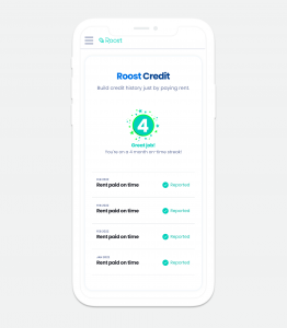 Mobile shot of Roost Credit on-time rent reporting app screen