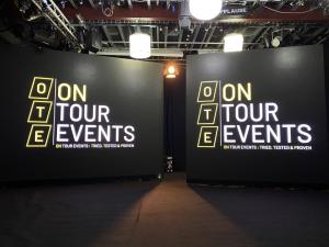 A pair of 4 meter X 3 meter LED screens used for a conference