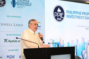 His Excellency Alfonso Ver, Philippine Ambassador to the UAE as he gives his opening remarks during the PEIS 2023 and PPIE 2023 opening