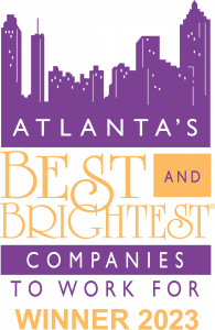 Best and Brightest Companies to Work for logo in purple and gold.