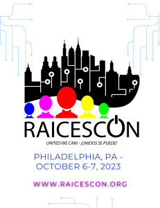 the logo for raices conference is pictured with the logo image and the dates of oct. 6-7, with the website raicescon.org