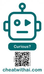 Winky image who is a robot who is winking because the links to cheatwithai.com via QR code.