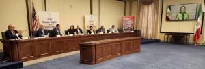Representatives Sheila Jackson-Lee (D-TX), Nancy Mace (R-SC), Tom McClintock (R-CA), and Steve Cohen (D-TN), joined by four other colleagues, hold a joint caucus hearing on Iran’s uprising on May 18, 2023. NCRI President-elect Maryam Rajavi addressed the hearing online.