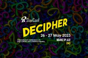 Cover of SlavConf Decipher 2023 conference symbolizing deciphering the creative industry with global collaboration