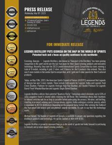 Legends of Georgia, Spirits USA, Distillery, Press Release