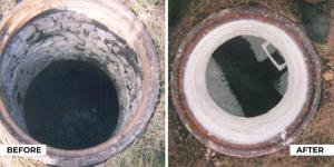 Before and after of manhole sealing