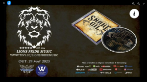 Promotional banner featuring Snake Oil's logo & CD, Lions Pride Music logo, and the names of various streaming site the debut album will be available on beginning May 29th.