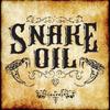 This is a logo for the band Snake Oil. It has a gold background with black lettering.